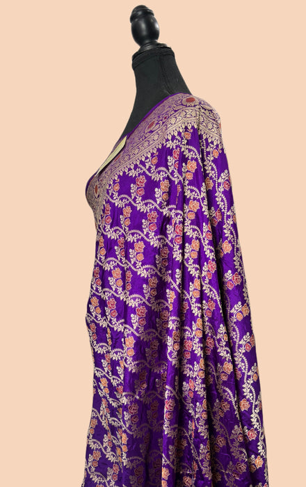 Spanish Purple Pure Katan Silk Banarasi Handloom Saree - Sona Roopa Meenakari
