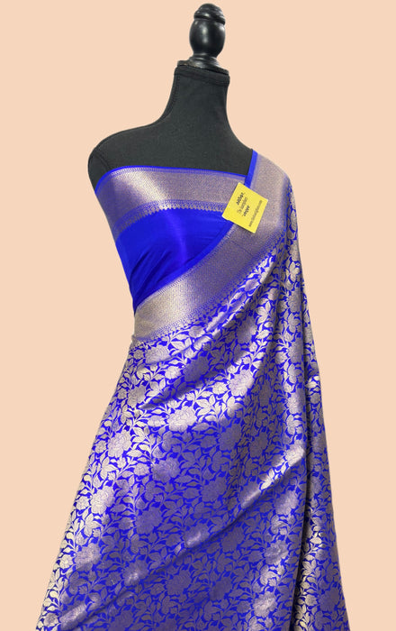 Blue Pure Katan Banarasi Handloom Saree - Sona Work