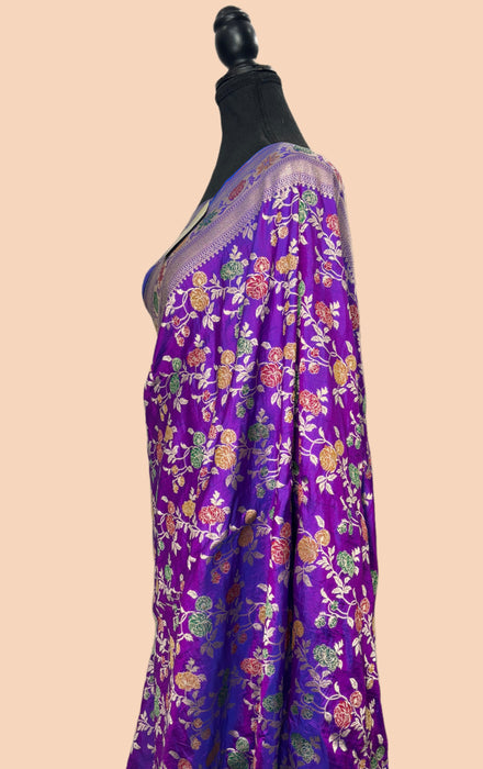 Double Shade Purple Pure Katan Silk Banarasi Handloom Saree - Sona Roopa Meenakari