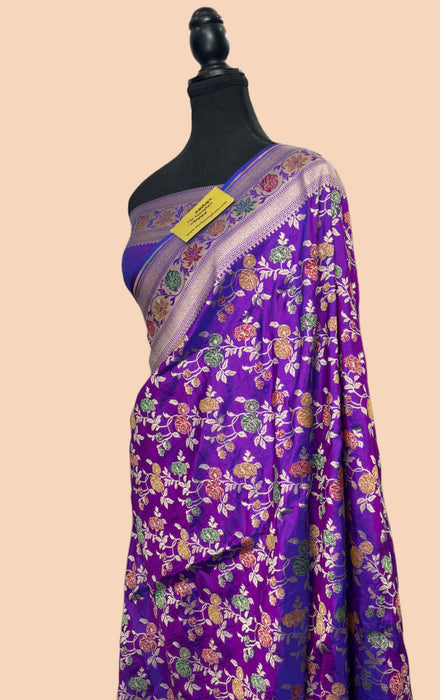 Double Shade Purple Pure Katan Silk Banarasi Handloom Saree - Sona Roopa Meenakari