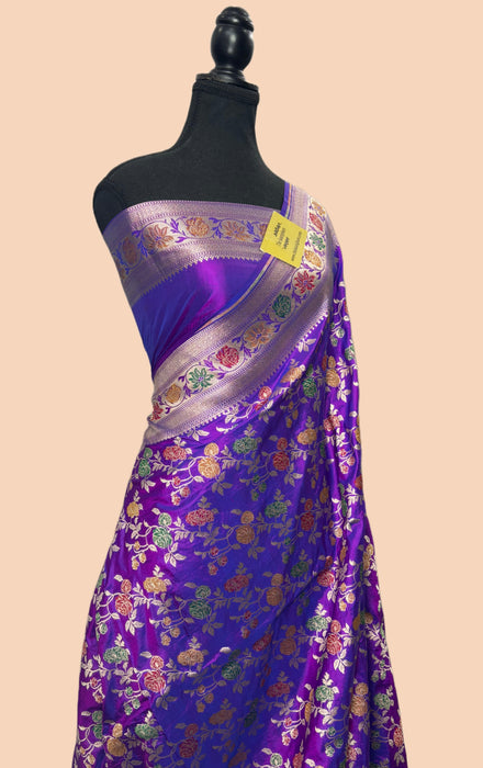 Double Shade Purple Pure Katan Silk Banarasi Handloom Saree - Sona Roopa Meenakari