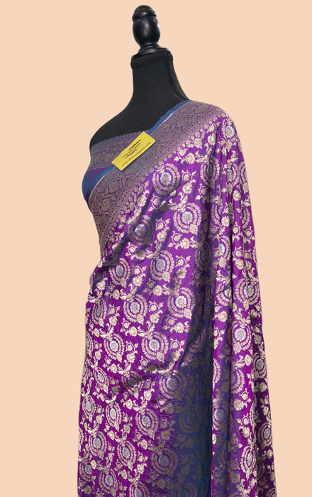 Double Shade Purple Pure Katan Silk Banarasi Handloom Saree - Sona Roopa Meenakari