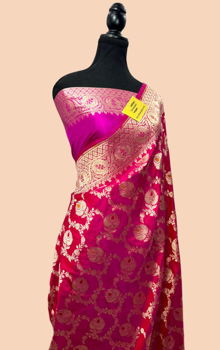 Rani Pure Katan Banarasi Handloom Saree - Meenakari Jaal Work