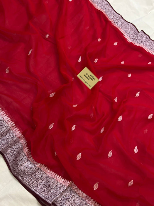 Red Pure Kadhwa Chiffon Georgette Banarasi Saree