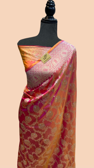 Persian Pink Pure Katan Banarasi Handloom Saree - Sona Roopa Jaal Work