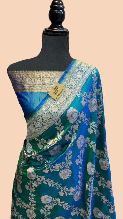 Sapphire Pure Katan Banarasi Handloom Saree - Sona Roopa Jaal Work