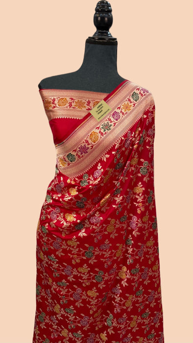 Red Pure Katan Banarasi Handloom Saree - Meenakari Work