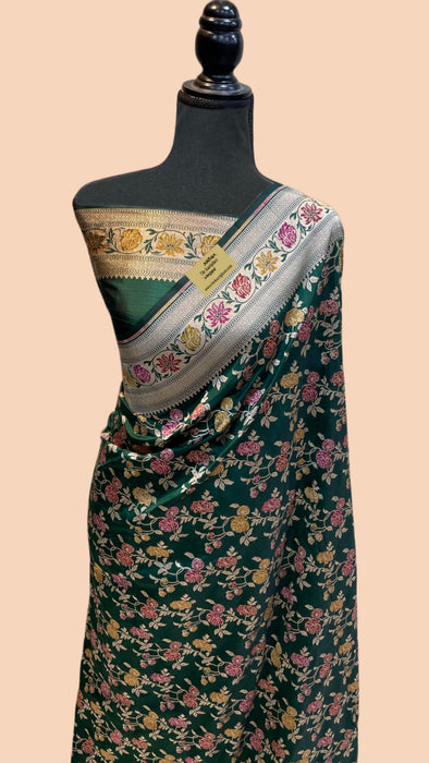 Bottle Green Pure Katan Banarasi Handloom Saree - Meenakari Work