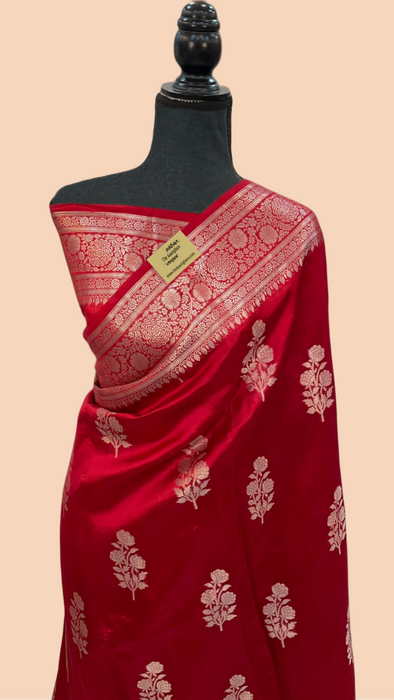 Red Raw Mango Katan Banarasi Handloom Saree
