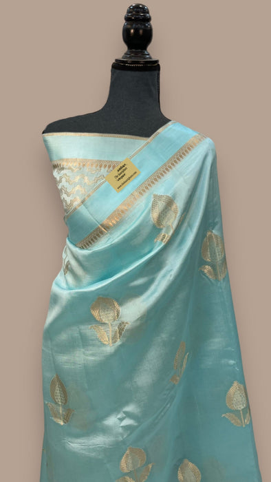 Glacier Pure Raw Mango Katan Banarasi Handloom Saree