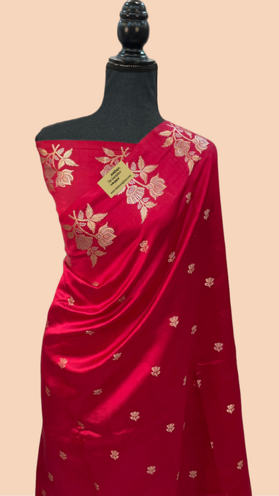 Red Pure Raw Mango Katan Banarasi Handloom Saree