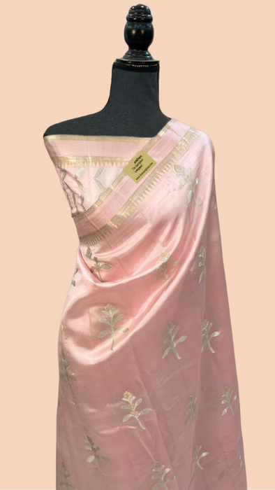 Pastel Pink Pure Raw Mango Katan Banarasi Handloom Saree