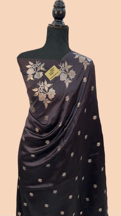 Black Pure Raw Mango Katan Banarasi Handloom Saree