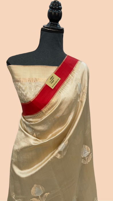 Olive Red Pure Raw Mango Katan Banarasi Handloom Saree