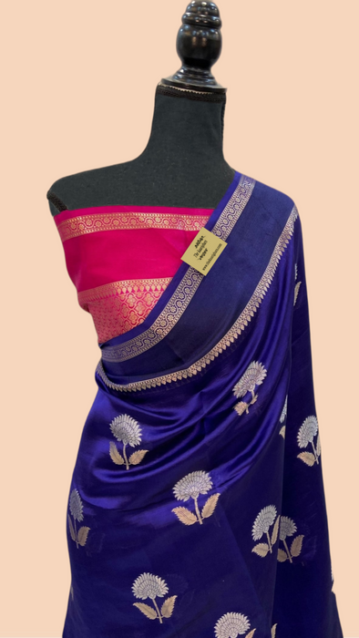 Navy Pure Raw Mango Katan Banarasi Handloom Saree
