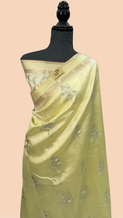Dairy Cream Pure Raw Mango Katan Banarasi Handloom Saree