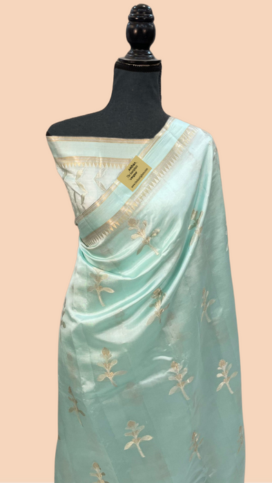 Glacier Pure Raw Mango Katan Banarasi Handloom Saree