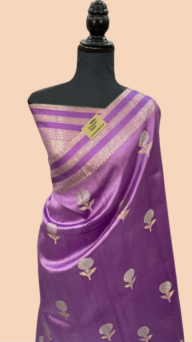 Lavender Pure Raw Mango Katan Banarasi Handloom Saree