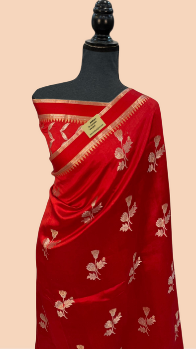 Red Pure Raw Mango Katan Banarasi Handloom Saree