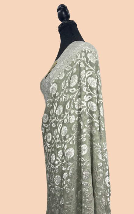 Gray Pure Georgette Banarasi Saree - Water zari