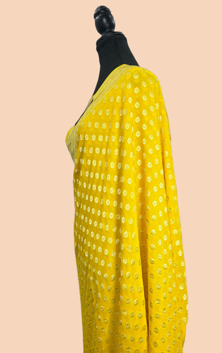 Dirty Yellow Pure Khaddi Georgette Banarasi Saree - Water zari
