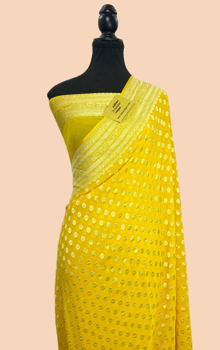 Dirty Yellow Pure Khaddi Georgette Banarasi Saree - Water zari