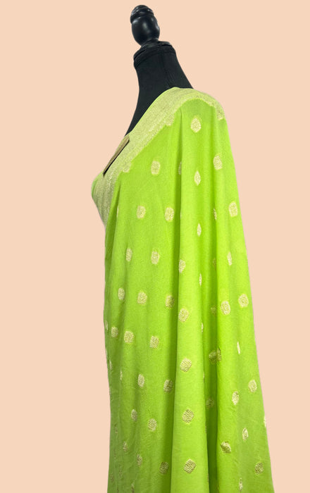 Pista Pure Khaddi Georgette Banarasi Saree - Water zari