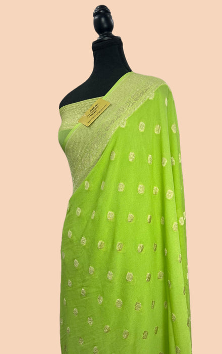 Pista Pure Khaddi Georgette Banarasi Saree - Water zari