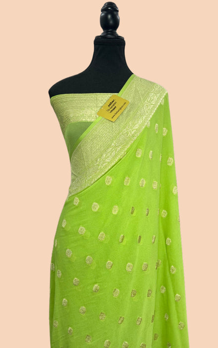 Pista Pure Khaddi Georgette Banarasi Saree - Water zari
