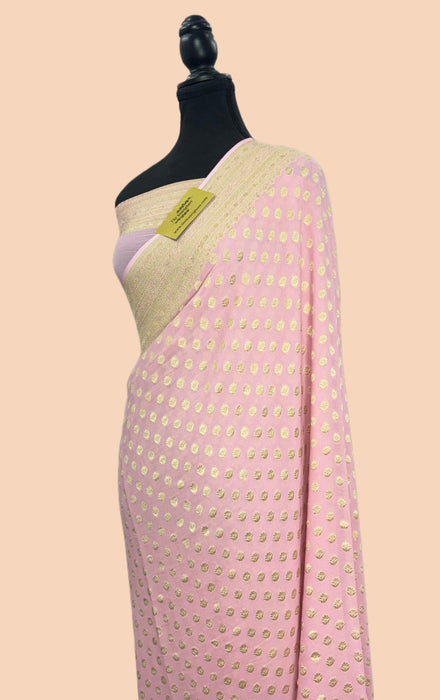 Pink Pure Khaddi Georgette Banarasi Saree - Water zari