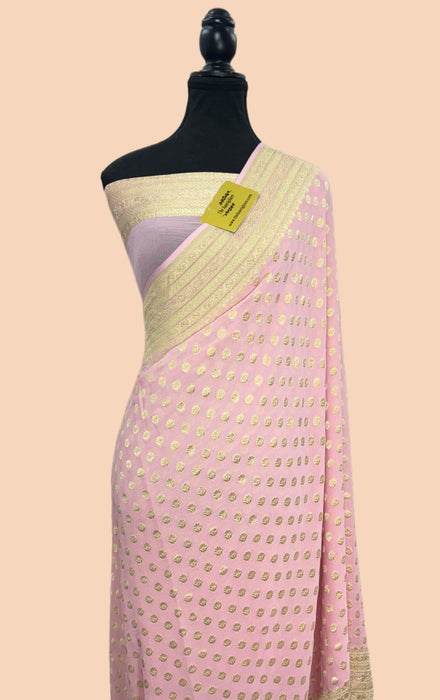 Pink Pure Khaddi Georgette Banarasi Saree - Water zari