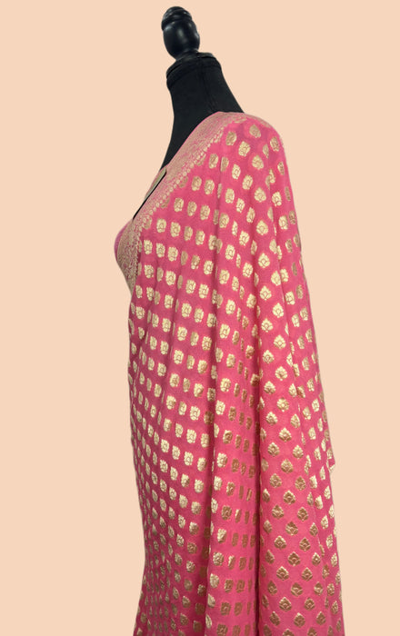 Italian Pink Pure Khaddi Georgette Banarasi Saree - Water zari