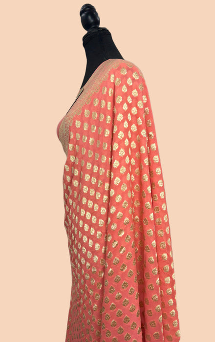 Soft Orange Pure Khaddi Georgette Banarasi Saree - Water zari