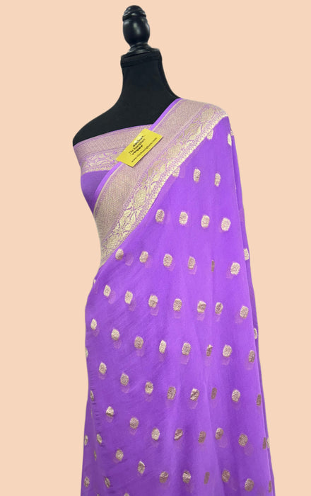 Dirty Lavender Pure Khaddi Georgette Banarasi Saree - Water zari