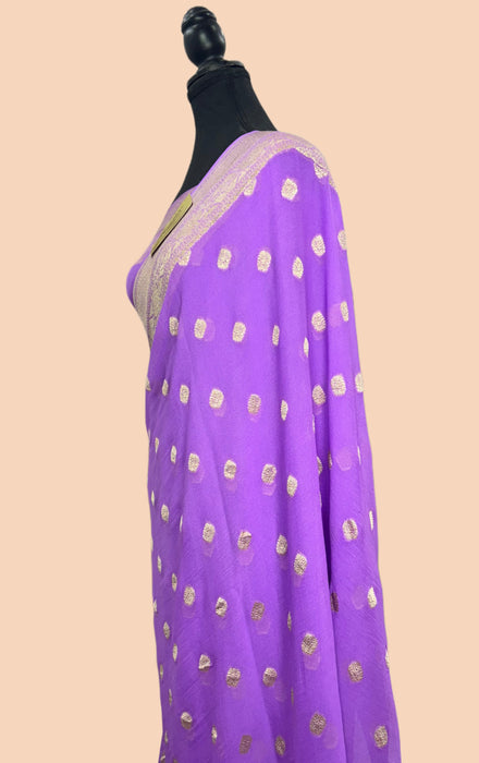 Dirty Lavender Pure Khaddi Georgette Banarasi Saree - Water zari