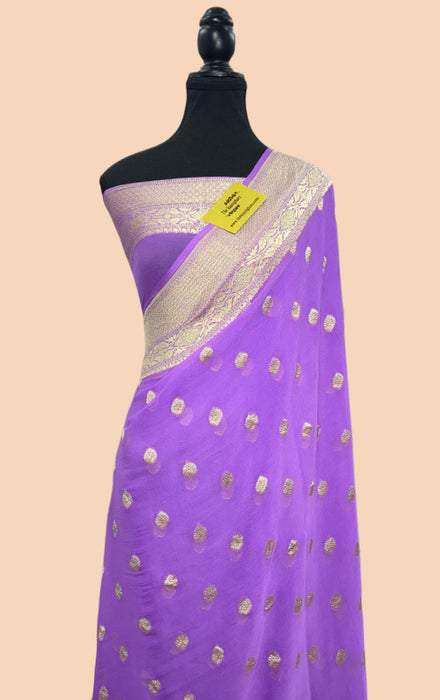 Dirty Lavender Pure Khaddi Georgette Banarasi Saree - Water zari