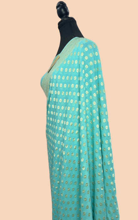 Glacier Pure Khaddi Georgette Banarasi Saree - Water zari