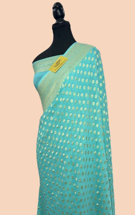 Glacier Pure Khaddi Georgette Banarasi Saree - Water zari