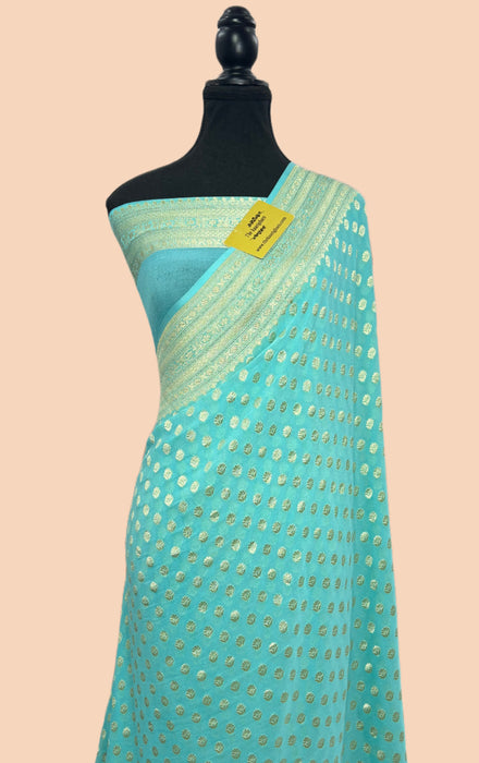Glacier Pure Khaddi Georgette Banarasi Saree - Water zari