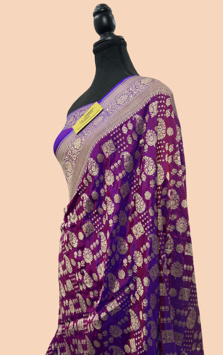 Purple Pure Katan Banarasi Handloom Saree - Kayri Work
