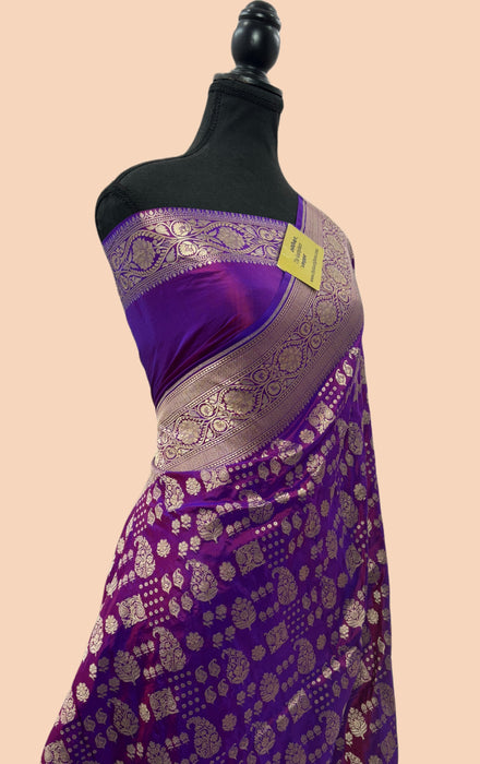 Purple Pure Katan Banarasi Handloom Saree - Kayri Work