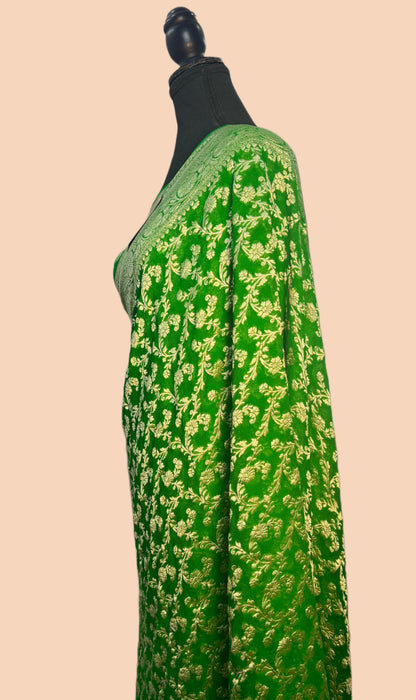 Green Pure Khaddi Georgette Banarasi Saree -  Water Zari