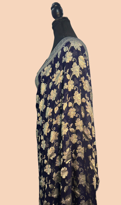 Midnight Pure Khaddi Georgette Banarasi Saree -  Water Zari