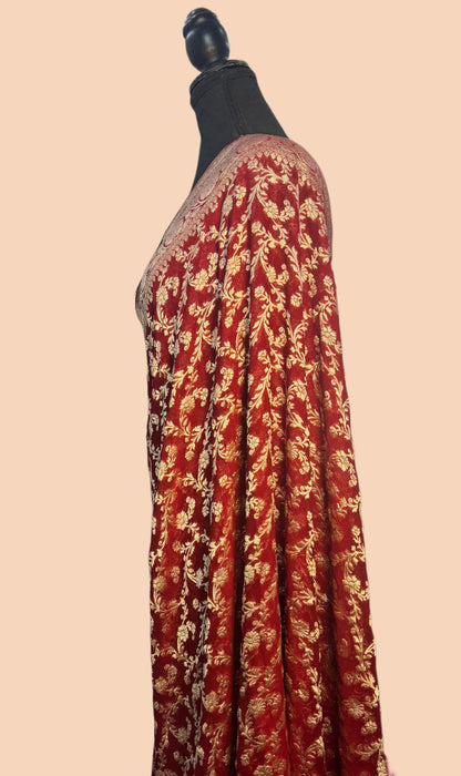 Maroon Pure Khaddi Georgette Banarasi Saree -  Water Zari
