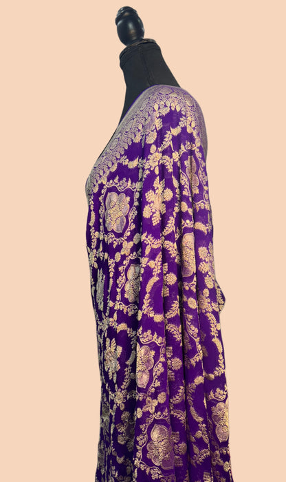 Purple Pure Khaddi Georgette Banarasi Saree -  Water Zari