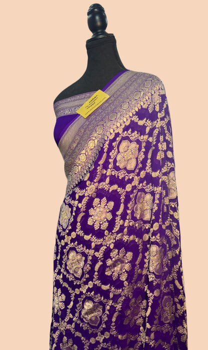 Purple Pure Khaddi Georgette Banarasi Saree -  Water Zari
