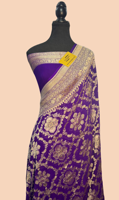 Purple Pure Khaddi Georgette Banarasi Saree -  Water Zari