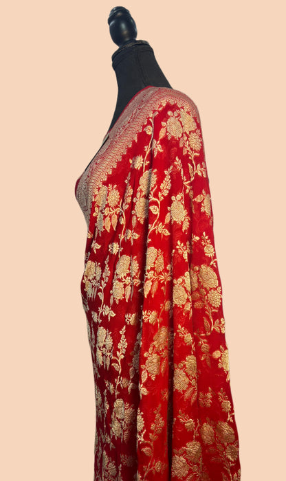Red Pure Khaddi Georgette Banarasi Saree -  Water Zari