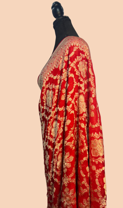 Red Pure Khaddi Georgette Banarasi Saree -  Water Zari
