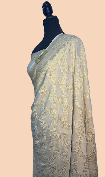 Olive Pure Khaddi Georgette Banarasi Saree -  Water Zari